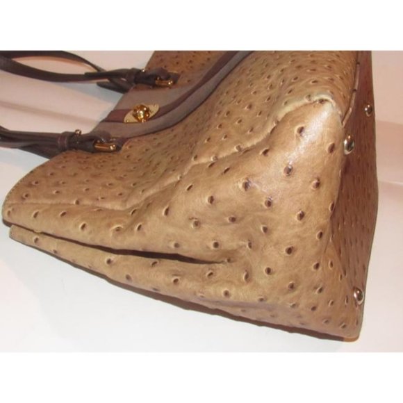 Furla Brown Ostrich XL Tote Embossed Leather And Suede Center Stripe - Picture 7 of 12